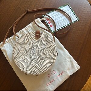 White Rattan Round Bag